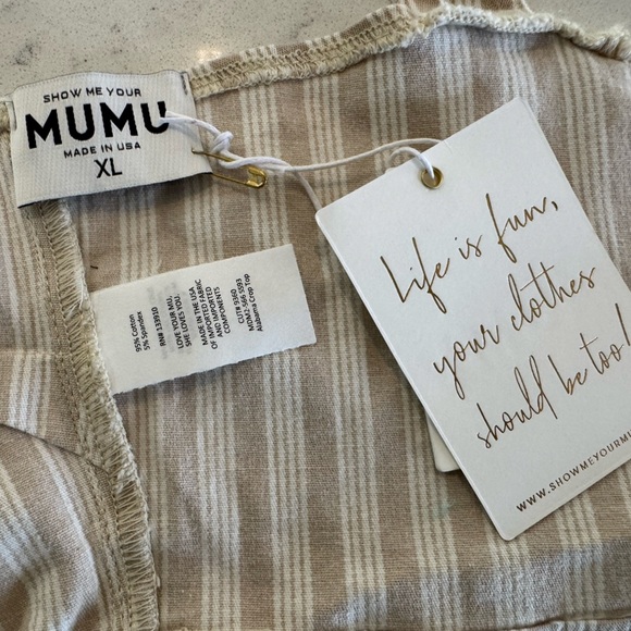 SHOW ME YOUR MUMU Alabama Crop Top In Sandy Stripe Sz XL NWT Tan White Tie - Picture 6 of 11